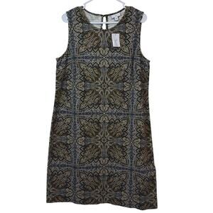 NWT J. Jill Sleeveless Paisley Midi Shift Dress Size L Casual Office Church
